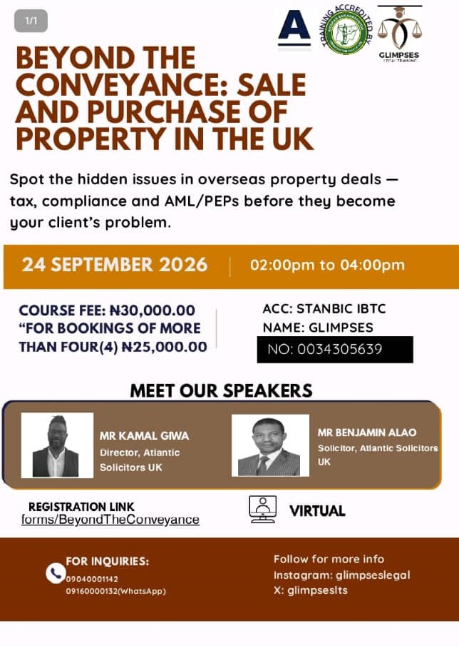 Beyond the Conveyance: Sale and Purchase of Properties in the UK. Practical for Nigerian Legal Practitioners