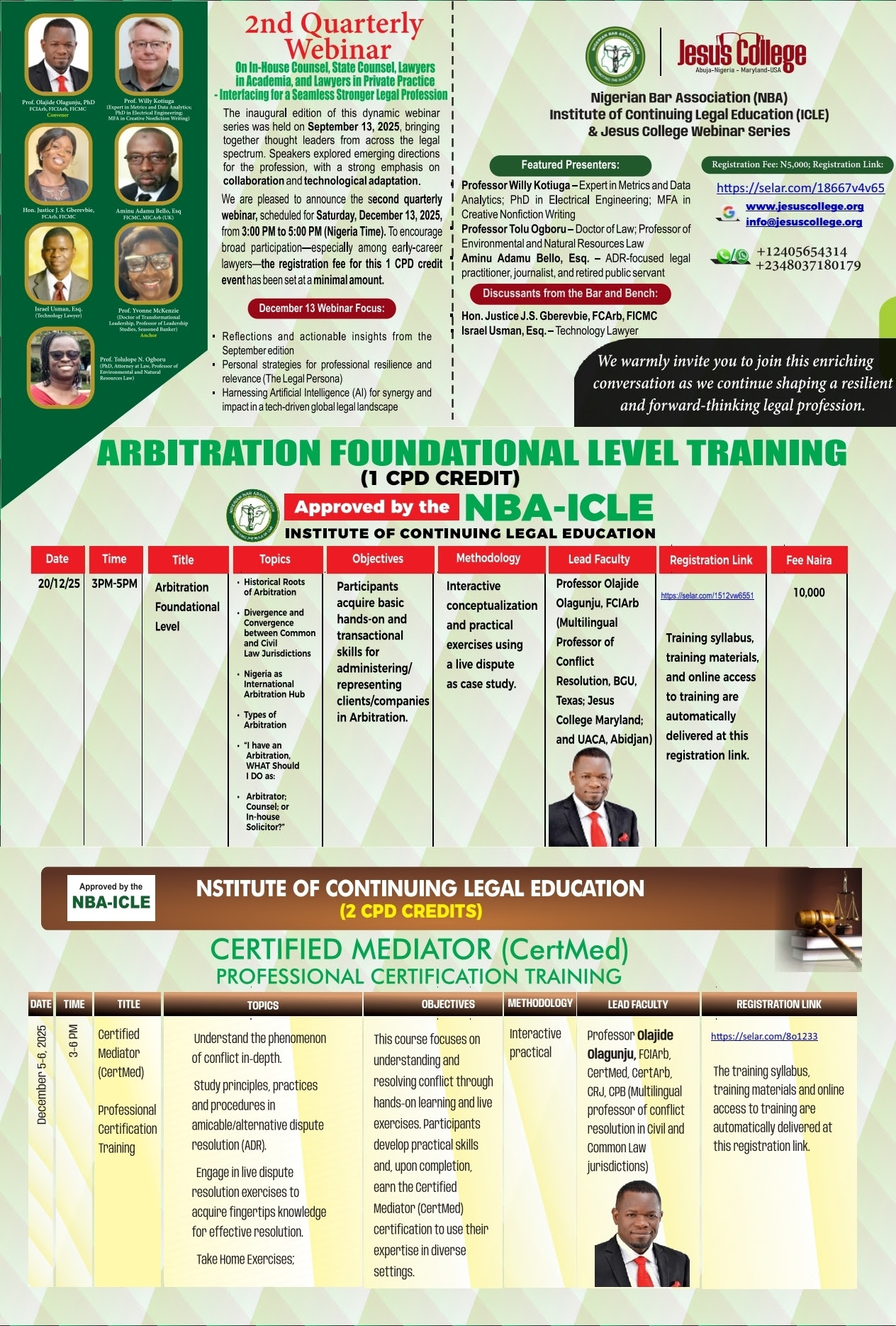 DECEMBER 2025 NBA-ICLE APPROVED TRAININGS BY JESUS COLLEGE