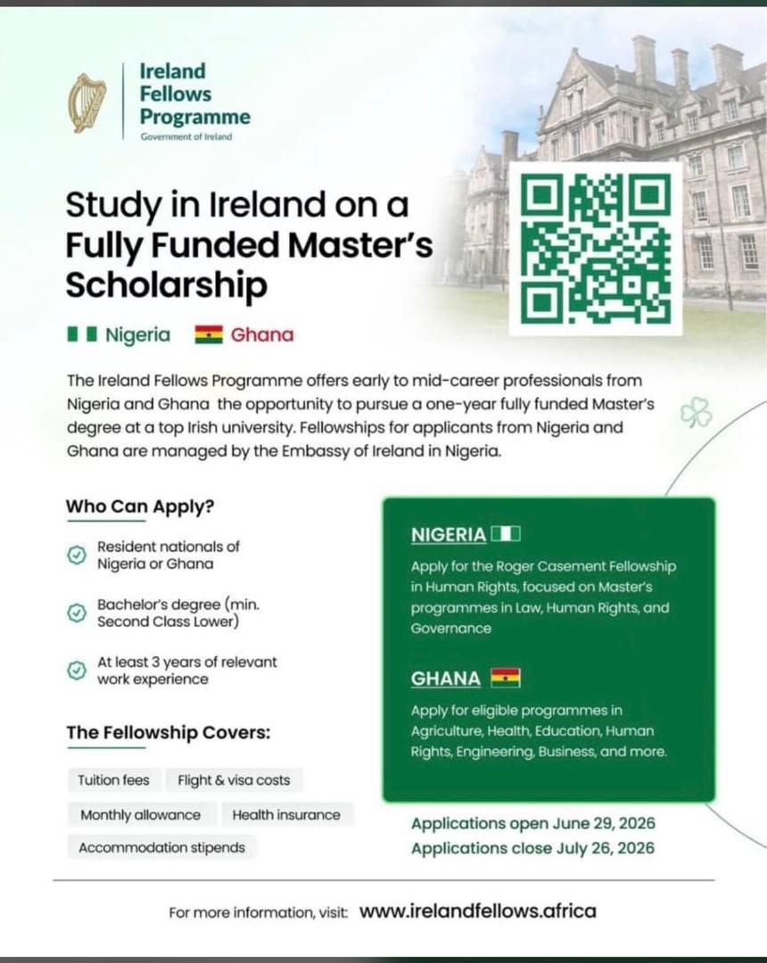Study in Ireland on a Fully Funded Master's Scholarship