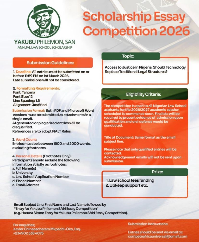 Yakubu Philemon, SAN Annual Law School Scholarship Essay Competition 2026