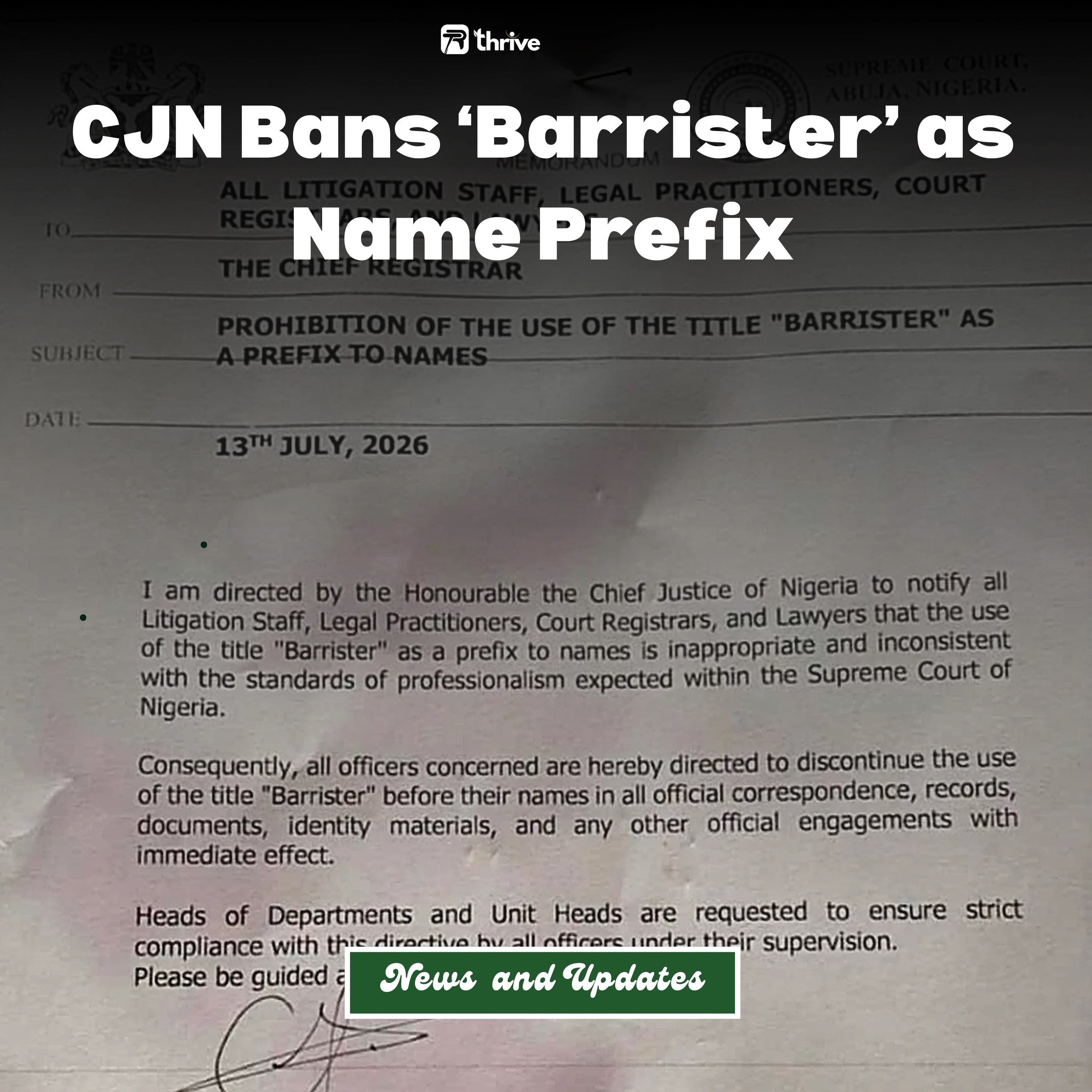 CJN Bans Use of "Barrister" as a Name Prefix at the Supreme Court