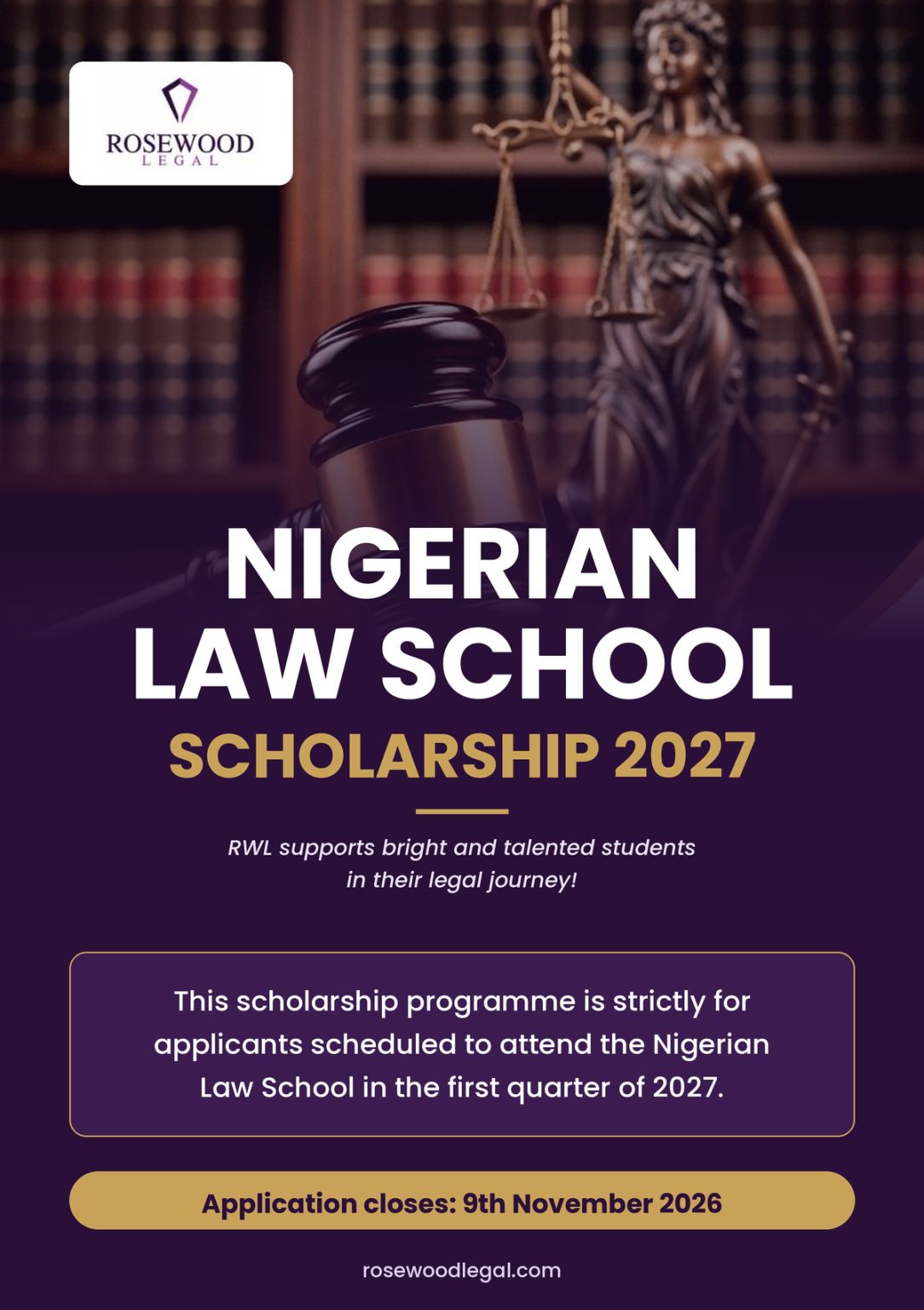 Rosewood Legal Opens Applications for Nigerian Law School Scholarship 2027